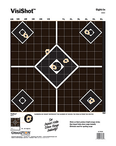 Champion Targets VisiShot Sight-In 5-Diamond Hanging Target 13 x 18 Black/White, 10 Pack