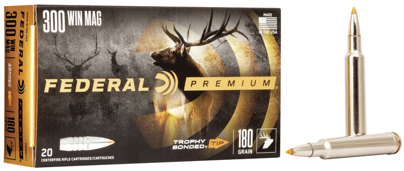 Federal Premium .300 Winchester Magnum 180 gr Trophy Bonded Hollow Point, Nickel-Plated Brass, 20-Round Box