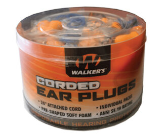 Walkers Game Ear Corded Foam Ear Plugs 32 dB Orange with Blue Cord, 50-Pair Jar