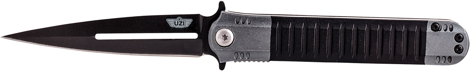 Uzi Accessories Covert 3.50" Folding Knife, Stainless Blade, Black/Gray Aluminum Handle