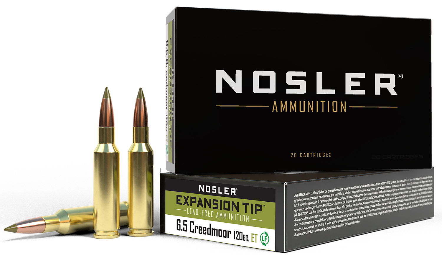 Nosler E-Tip 6.5mm Creedmoor 120 Gr Lead-Free Hunting Ammo, 20 Rounds Per Box