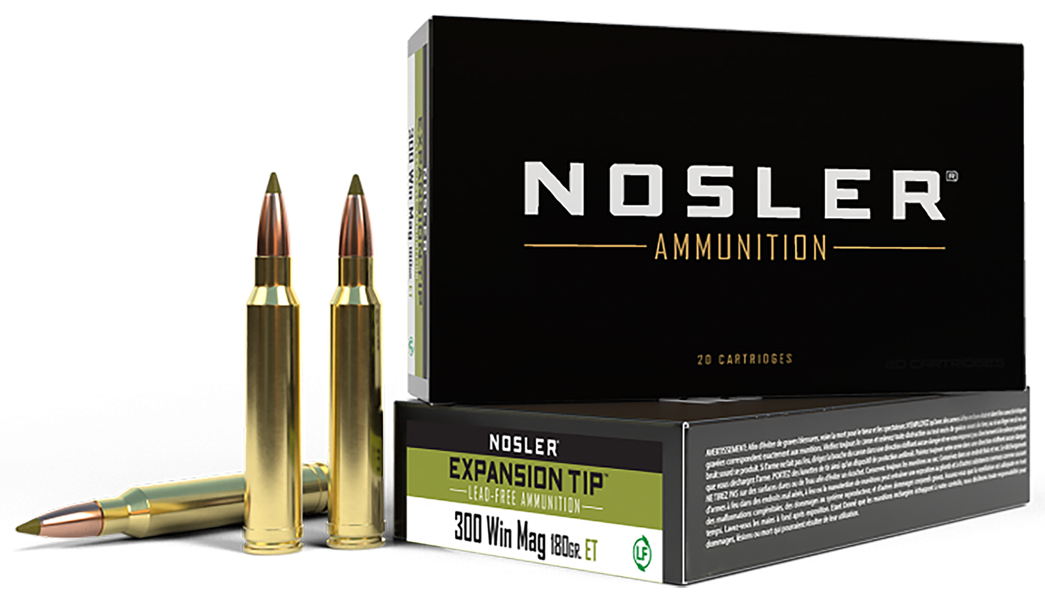 Nosler E-Tip .300 Winchester Magnum 180 gr Lead-Free Hunting Ammo, 20 Rounds