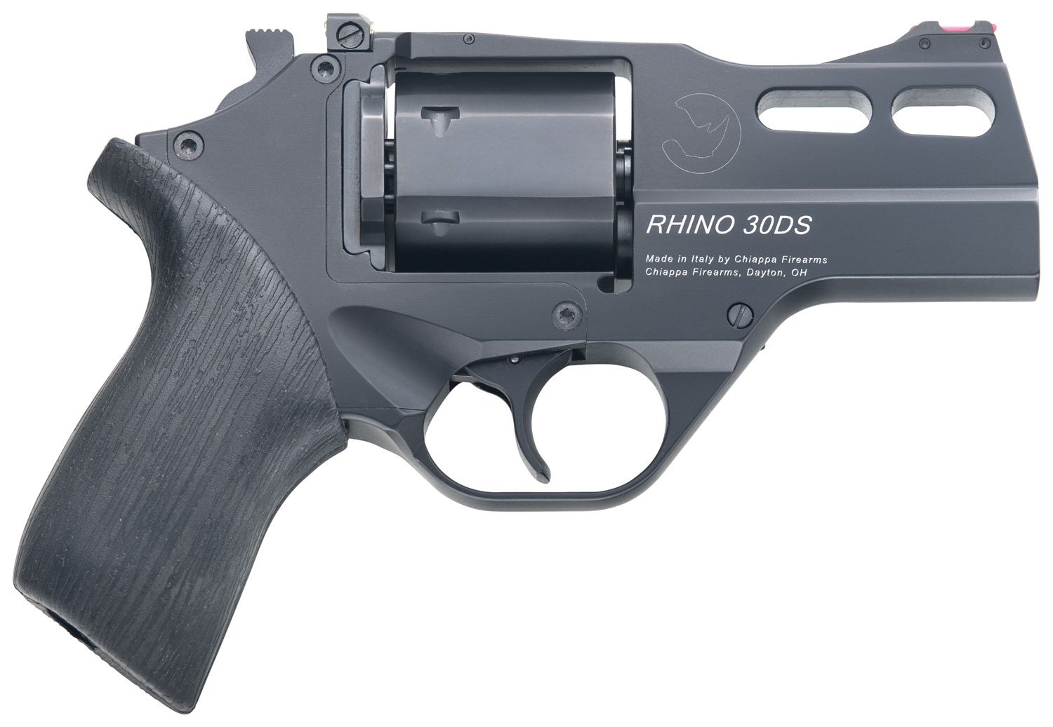 Chiappa Firearms CF340289 Rhino 30SAR *CA Compliant Small Frame 357 Mag 6 Shot, 3" Black Anodized Steel Barrel, Blued Cylinder, Black Anodized Aluminum Frame, Black Rubber Grip, Concealed Hammer