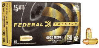 Federal Gold Medal .45 ACP 230 Grain FMJ Match Ammo - 50 Rounds Per Box