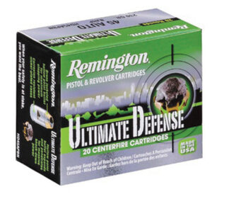 Remington Ultimate Defense .40 S&W 180gr BJHP Ammo, 20-Round Box, Nickel-Plated Brass