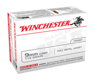 Winchester USA 9mm Luger 115 gr FMJ Ammunition, 100 Rounds Per Box