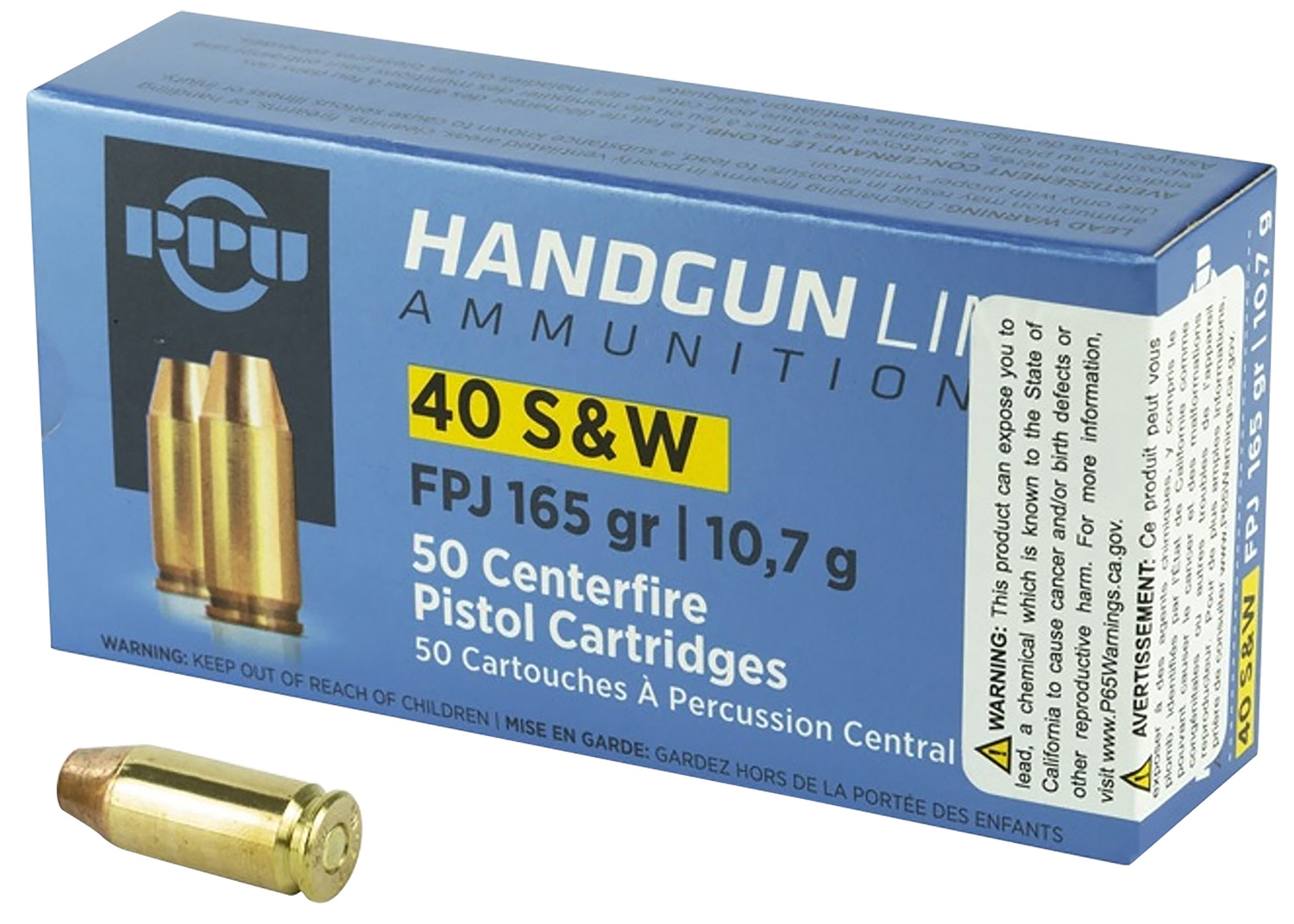 PPU PPH40F .40 S&W 165 gr Flat Point Jacketed 50 Rounds