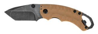 Kershaw Shuffle II Tanto Folding Knife, 2.6 in, Tan, Manual Open, BlackWash Steel