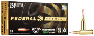 Federal Gold Medal .224 Valkyrie 90 Grain MatchKing BTHP Boat Tail Hollow Point Ammo (20 Rounds/Box)