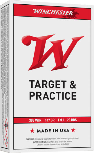 Winchester USA White Box .308 / 7.62 NATO 147 Grain FMJ 20 Rounds Per Box Brass Case
