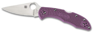 Spyderco CLLFPPR Delica 4 Lightweight 2.88" Folding Drop Point Plain VG-10 SS Blade Purple Bi-Directional Texturing FRN Handle Includes Pocket Clip