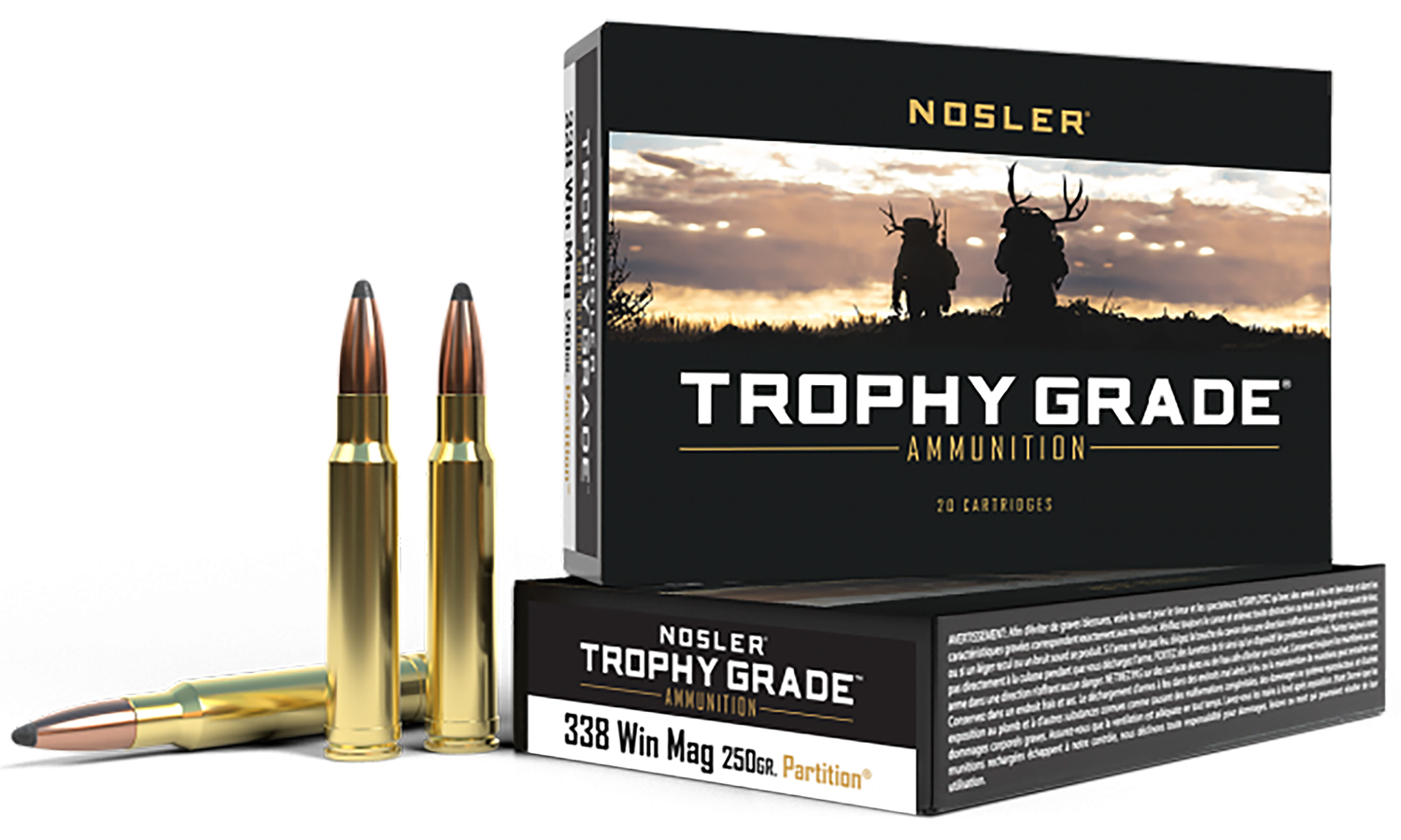 Nosler Trophy Grade .338 Winchester Magnum 250 Gr Nosler Spitzer Partition (20 Rounds)