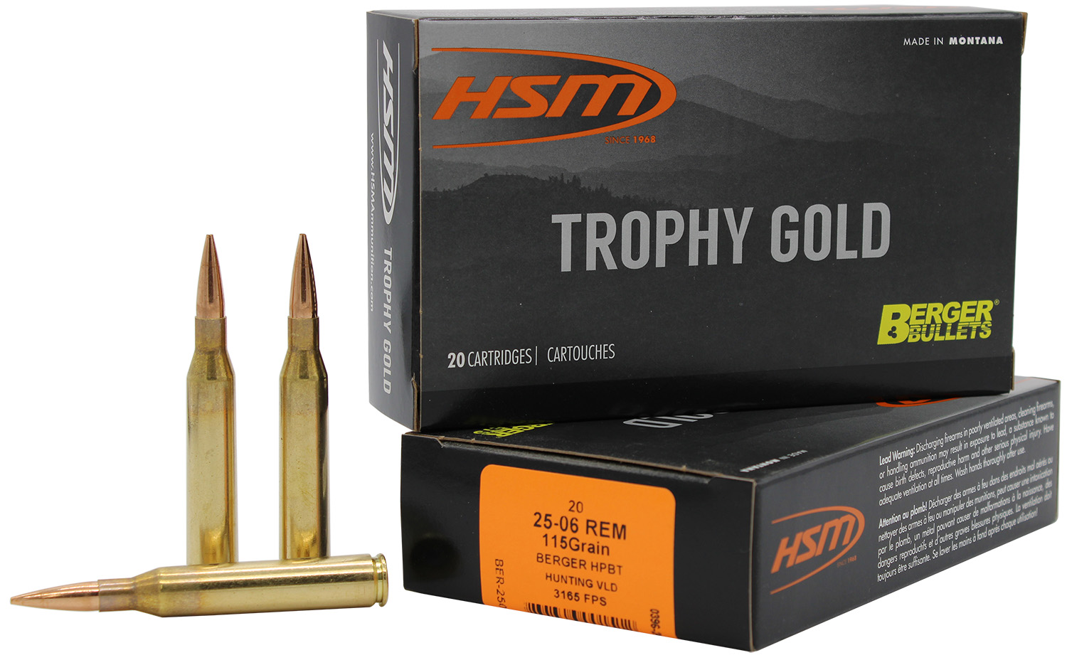 HSM Trophy Gold Extended Range .25-06 Remington 115 gr VLD Match HPBT, 20 Rounds