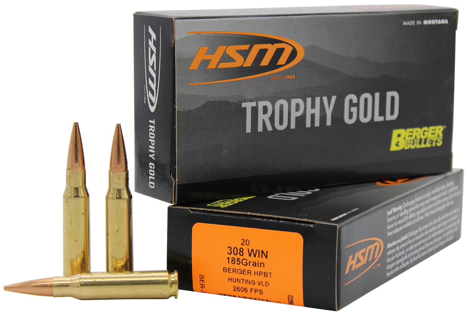 HSM Trophy Gold Extended Range Berger VLD Match HPBT 185 gr Brass 20-Round Box