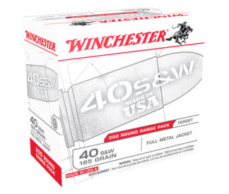 Winchester USA .40 S&W 165gr FMJ Ammunition, 200 Rounds, Brass