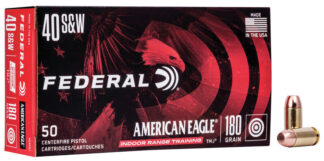 Federal AmerEagle .40 S&W 180 gr TMJ Ammo, 50 Rounds Per Box, Brass Case