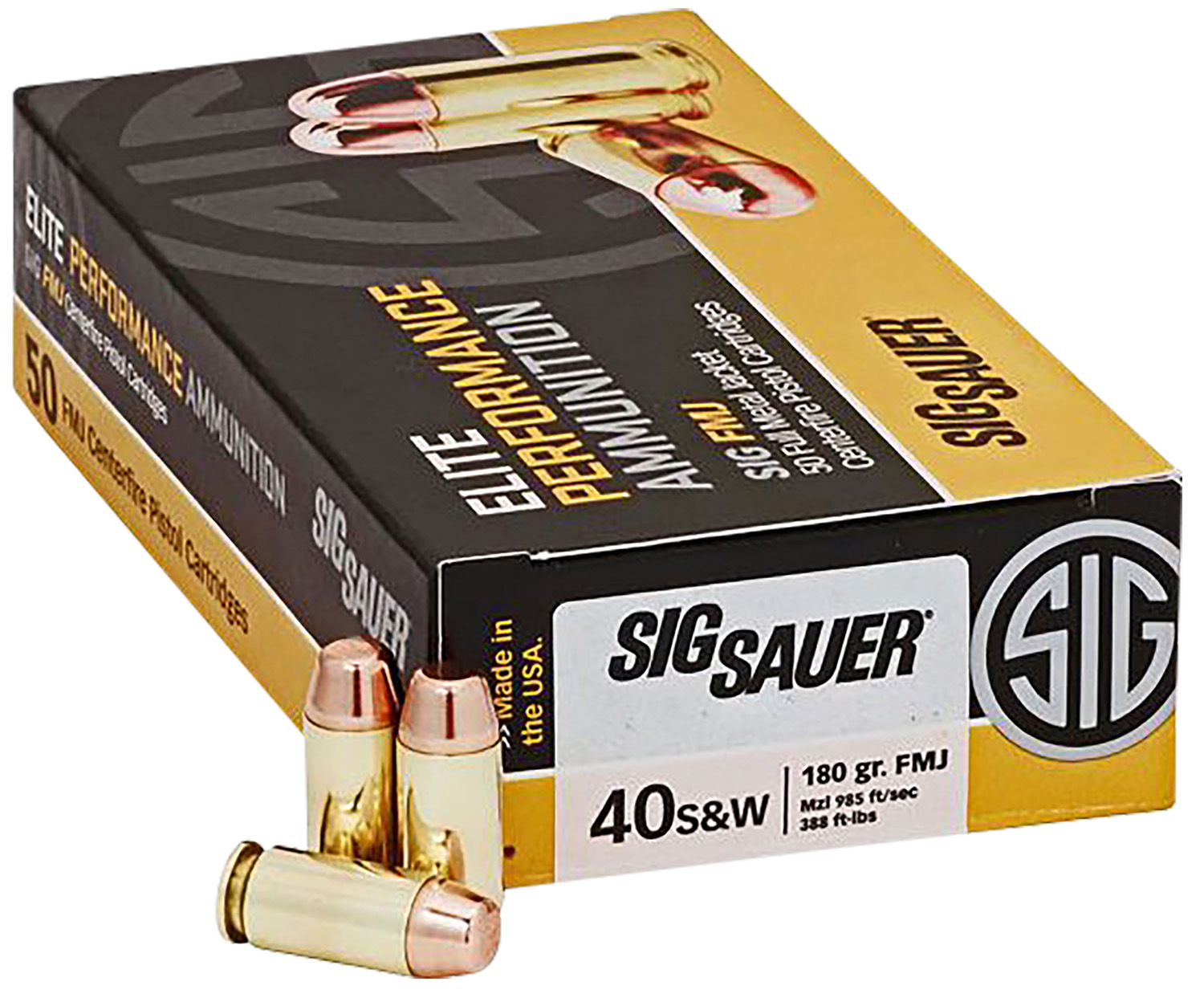 SIG Sauer Elite Ball .40 S&W 180 gr Full Metal Jacket Ammo (50 Rounds)