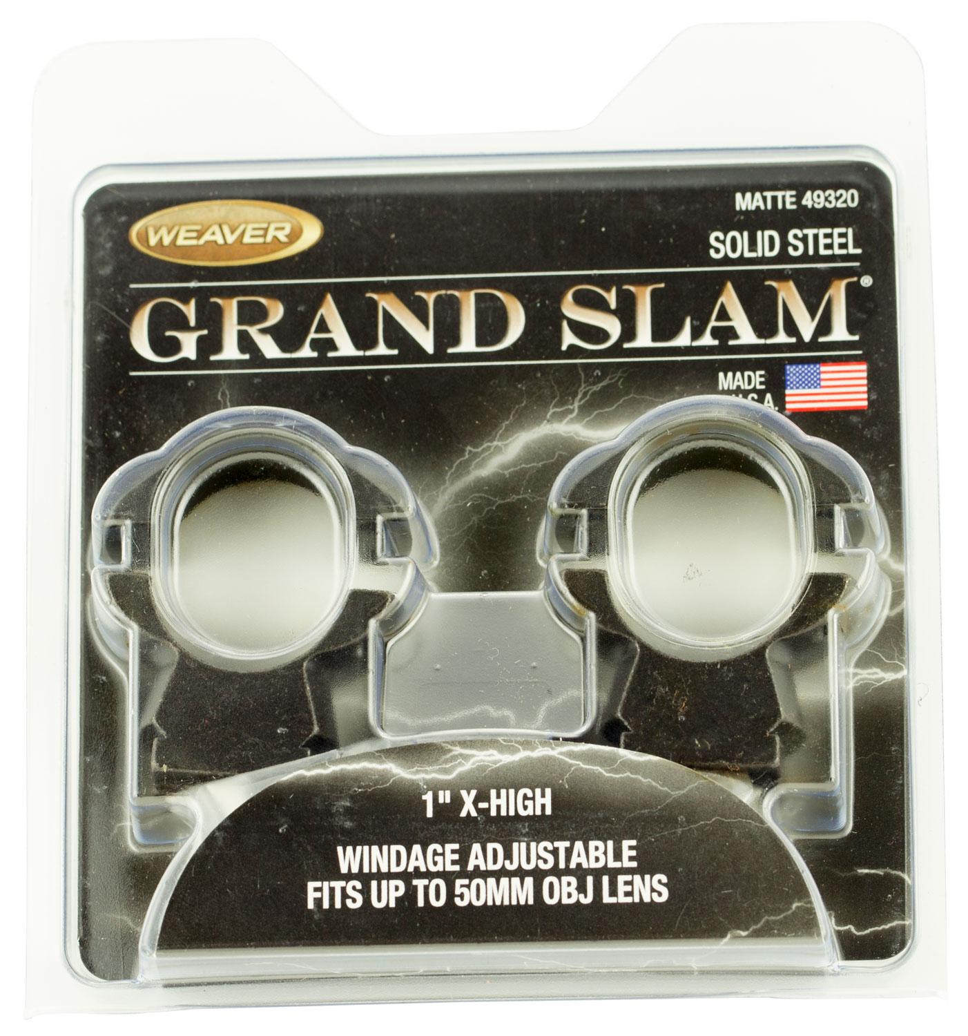 Weaver Grand Slam Ring Set, 1 in Extra High, Top Mount, Matte Black, Windage Adjustable