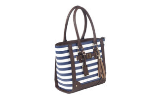 Bulldog Cases BDP050 Tote Purse Navy Stripe Leather, Shoulder Carry