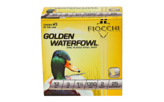Fiocchi Golden Waterfowl 12 Gauge 3 in Steel Shot #2, 25 Rounds Per Box