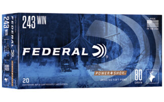 Federal PowerShok .243 Winchester 80 Grain Soft Point Rifle Ammo, 20 Rounds Per Box
