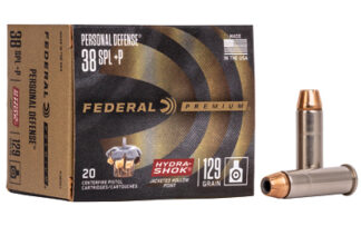 Federal Hydra-Shok .38 Special +P 129 Grain Jacketed Hollow Point 20 Rounds Nickel-Plated Brass