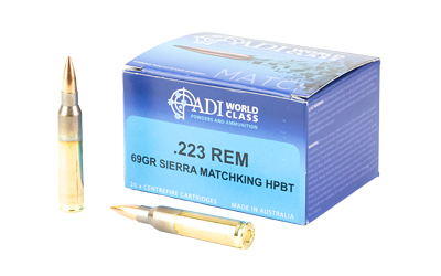 ADI World Class Match .223 REM 69Gr Boat Tail Hollow Point, 20 Rounds Per Box