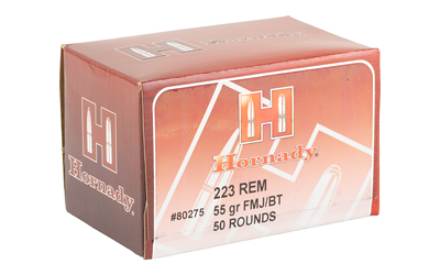 Hornady Custom .223 Rem/5.56 NATO 55 gr FMJ Boat Tail, 50 Rounds