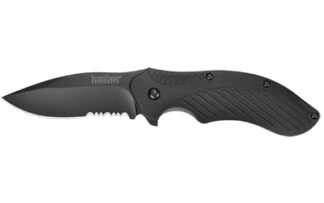 Kershaw Clash 3.10 in Serrated Drop-Point Folding Knife, 8Cr13MoV SS, Black Glass-Filled Nylon