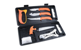 Outdoor Edge Wild Pak Game Processing Kit 8-Piece Set, 420J2 SS Blades, Blaze-Orange TPR Handles