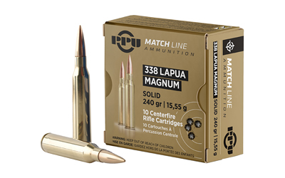 PPU Match .338 Lapua Magnum 240 gr Brass Case Ammunition