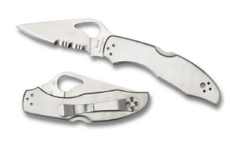 Spyderco Byrd Meadowlark 2 2.93" Part Serrated Folding Clip Point Knife, 8Cr13MoV SS Blade