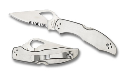 Spyderco Byrd Meadowlark 2 2.93" Part Serrated Folding Clip Point Knife, 8Cr13MoV SS Blade