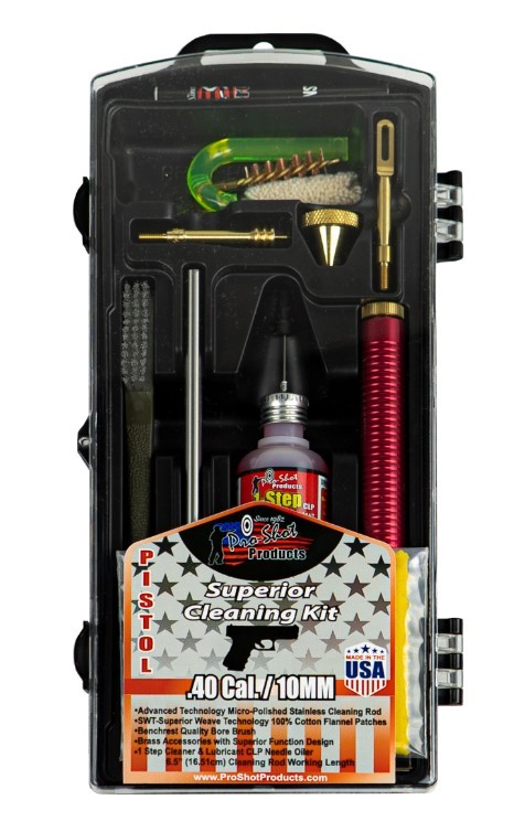 Pro-Shot P4010KIT .40 Cal/10mm Pistol Cleaning Kit 6.50 in Plastic Case