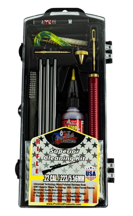PRO-SHOT Classic Box Kit .223/5.56 NATO Rifle Cleaning Kit, 32 in Length, Yellow Plastic Case
