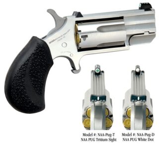 North American Arms PUG Single-Action Revolver, .22 Magnum, 1in Stainless, 5 Rounds, White Dot