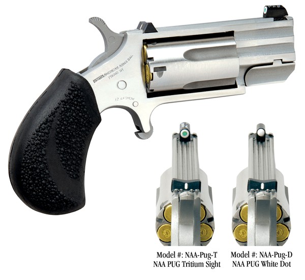 North American Arms PUG Single-Action Revolver, .22 Magnum, 1in Stainless, 5 Rounds, White Dot
