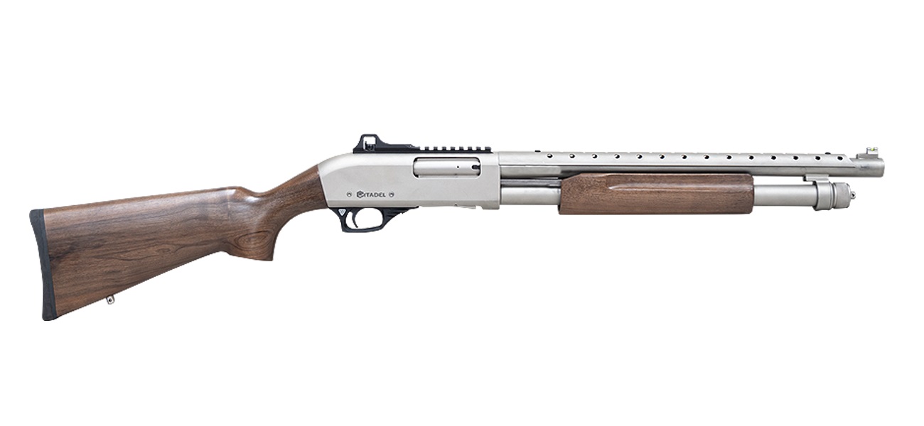 Legacy Sports International Citadel Mariner 20 Gauge Pump Shotgun, 18.5 in, 4+1, Nickel/Black Fixed Walnut