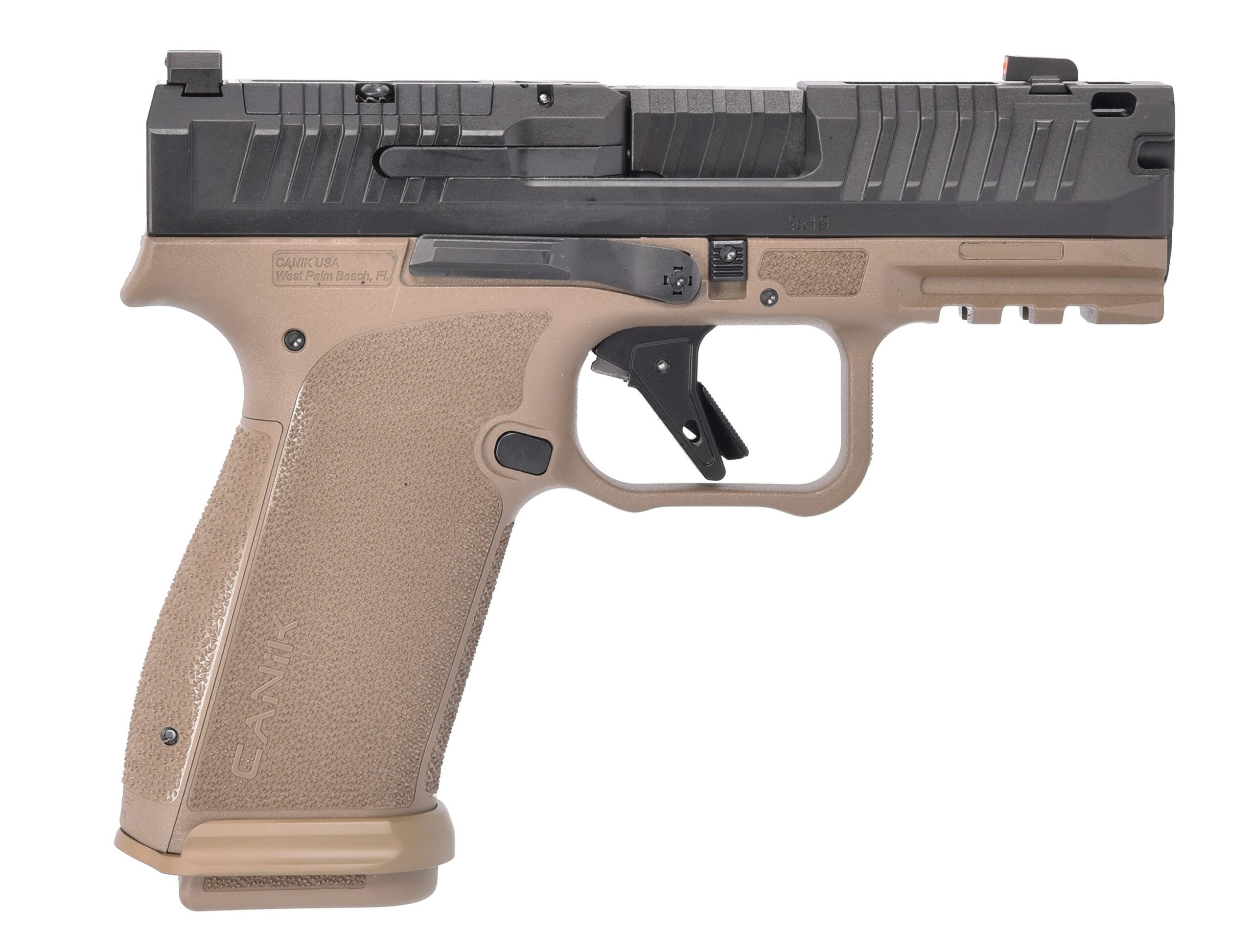Canik METE MC9 Prime Striker-Fired 9mm Compact Pistol, 3.64 in, Black Slide/FDE Frame