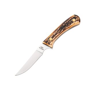 Bear & Son 751 Bird & Trout Fixed Knife, 3 in Clip Point, Stag Delrin, Leather Sheath
