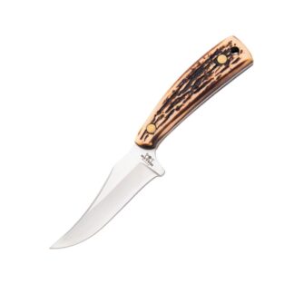 Bear & Son Cutlery Upswept Skinner Fixed Knife, 3-1/8 in Clip Point Blade, Stag Delrin