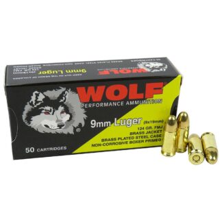 Wolf Ammunition 9mm Luger 124gr FMJ Brass-Coated Steel 50 Rounds