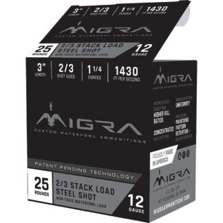 Migra Waterfowl Steel Shot 12 Ga 3 in 1-1/4 oz #2/#3 1430 fps 25 Rounds Per Box