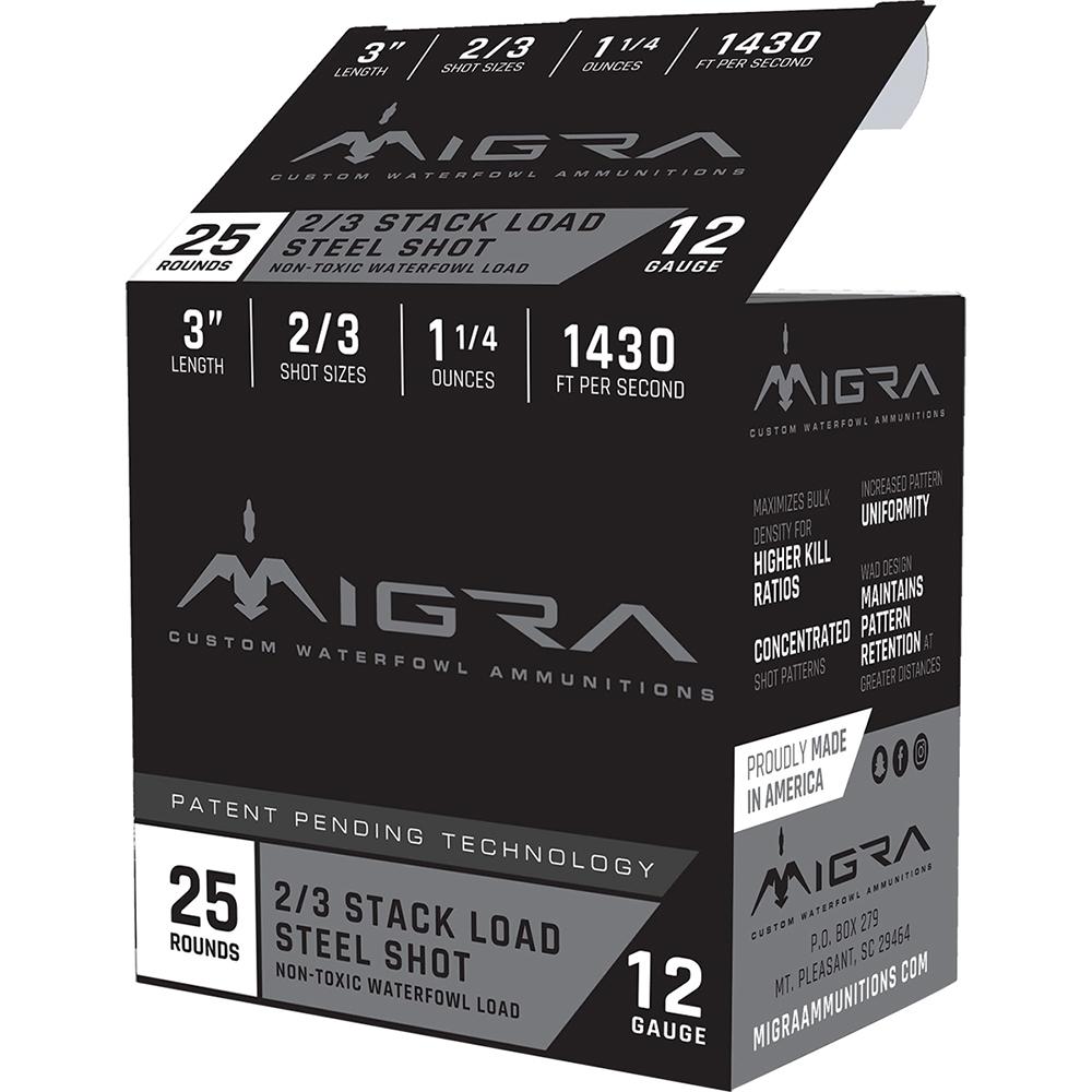 Migra Waterfowl Steel Shot 12 Ga 3 in 1-1/4 oz #2/#3 1430 fps 25 Rounds Per Box