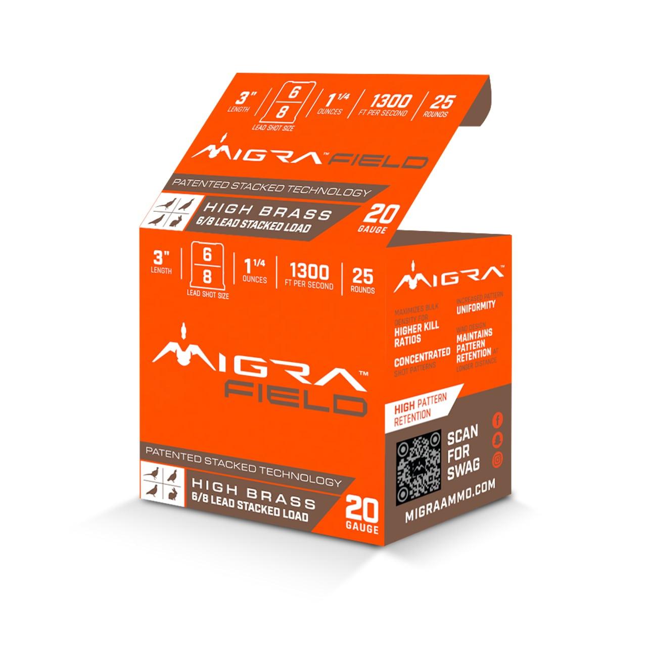 Migra Ultimate Field 20ga 3 in Lead Stacked Shotshells, 1-3/8 oz, #6/#8, 1300 fps