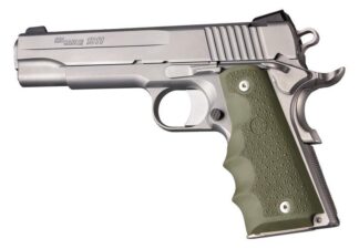 Hogue 1911 Govt. Model Grip with Finger Grooves - OD Green Rubber