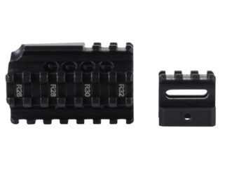 KelTec RFB Quad Rail and Riser Set mounted on a rifle stock for stability