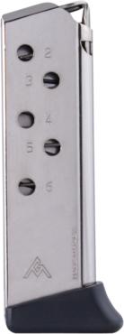 Mec-Gar Walther PPK .380 ACP Magazine, Carbon Steel Tube, Nickel, 6 Rounds
