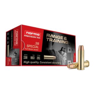 Norma Range & Training .38 Spl 158gr FMJ 863 fps 50 Rounds
