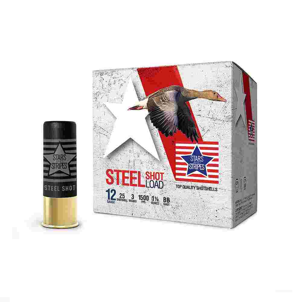 PPU Stars & Stripes Steel Shotshell 12 Gauge 3 in #BB, 1-1/8 oz, 1500 fps, 25 Rounds
